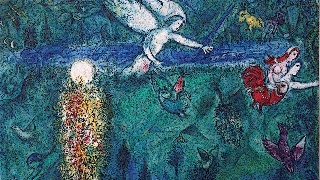 Adam und Eva die aus dem Paradies vertrieben wurden stellen den Zeitgenossen Marc Chagall vor Ölgemälde